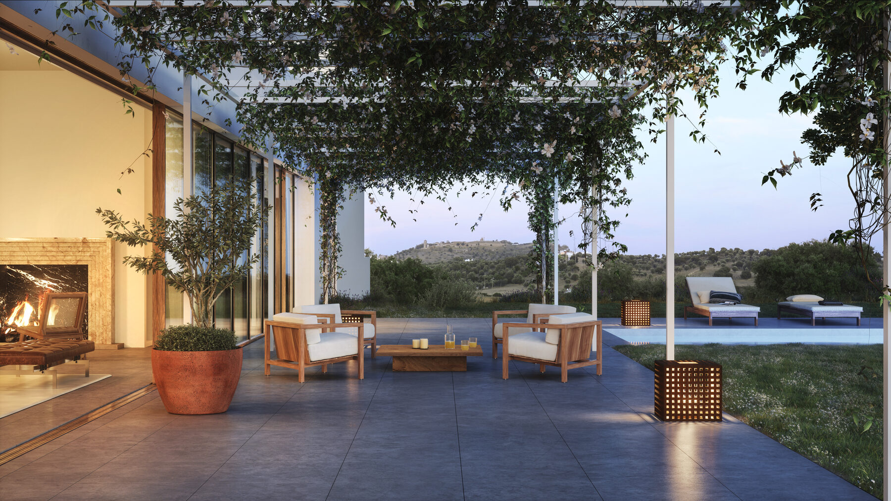Pérgola e zona de estar exterior