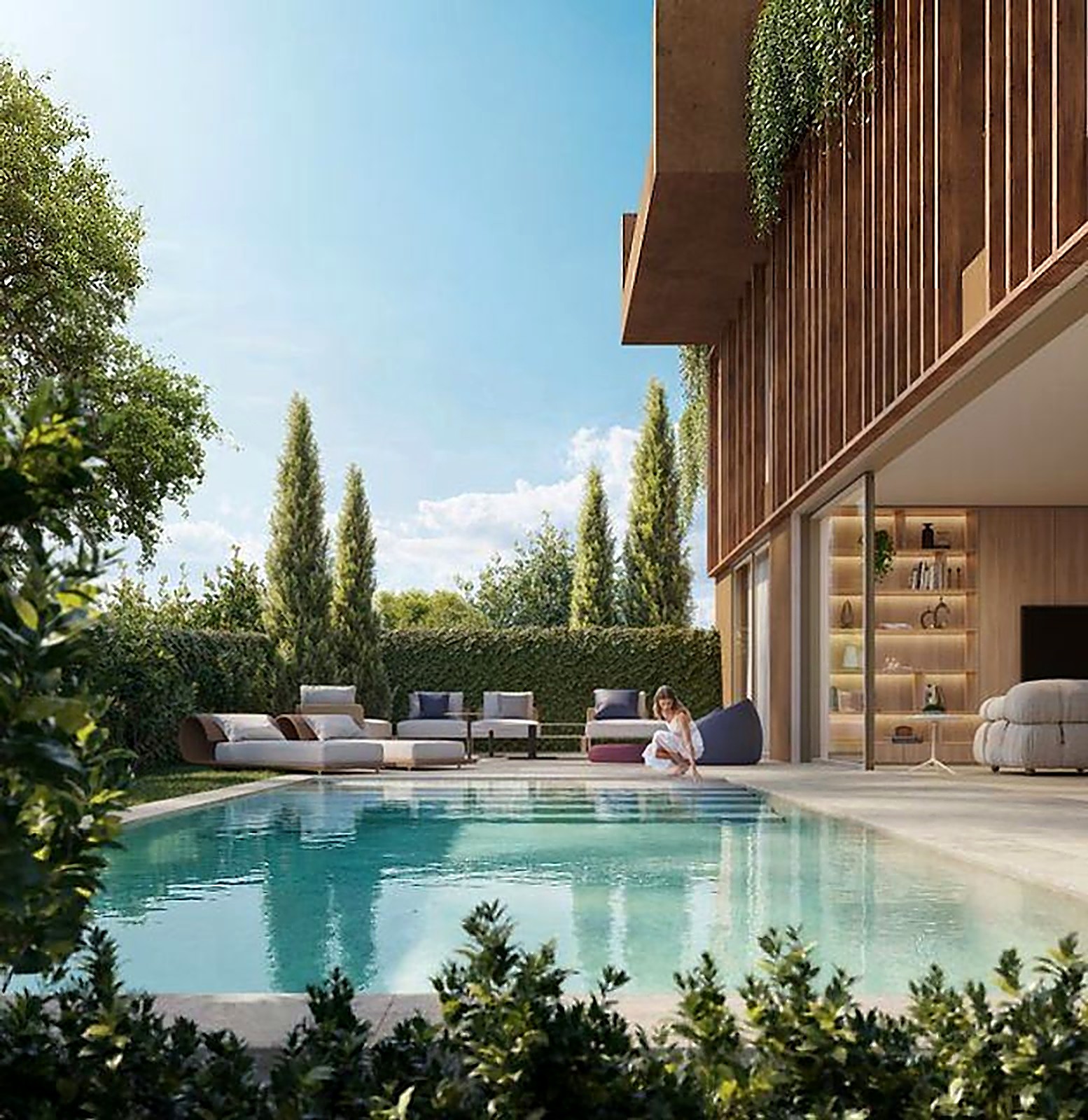 Render — jardim e piscina