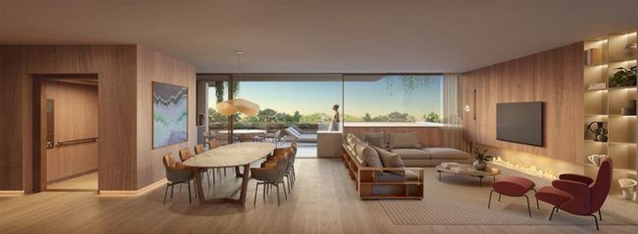Render — sala de estar e jantar