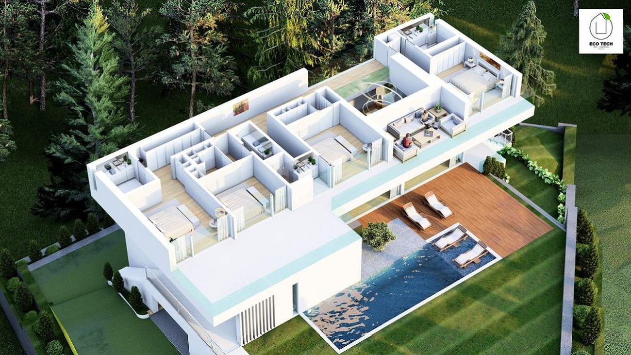 Render — implantação e piscina