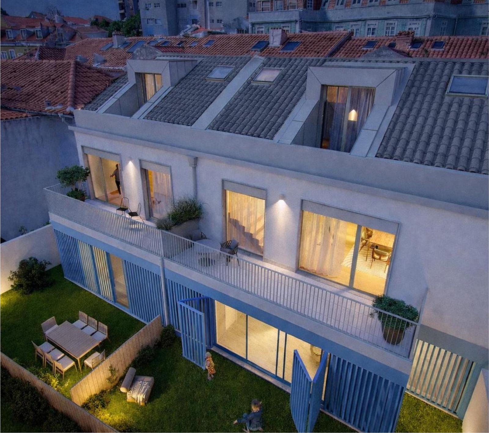 Jardim privativo à noite